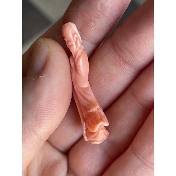 1 9/16" RARE Antique Chinese Hand Carved Coral God Shou Lao Immortal Asian Art - Picture 5 of 12